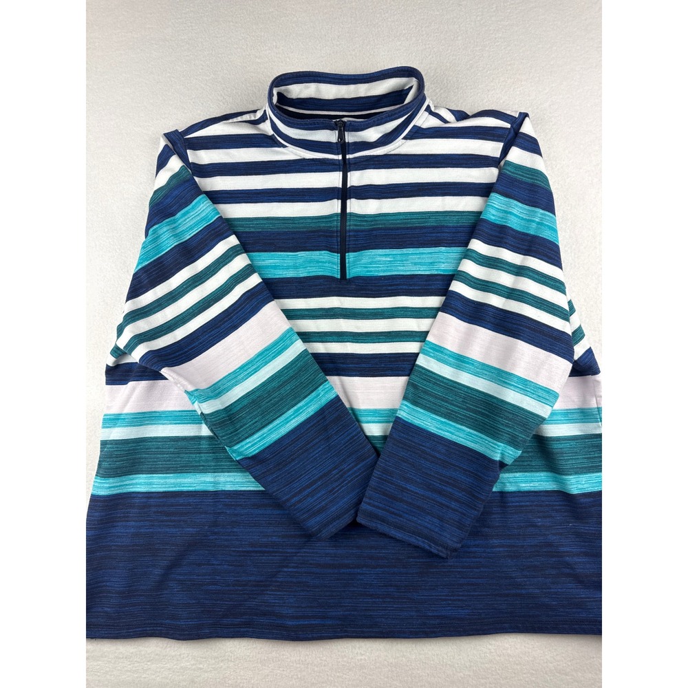 T by Talbots Womens 3X Blue Striped Quarter Zip Pullover Mock Neck Sweatshirt